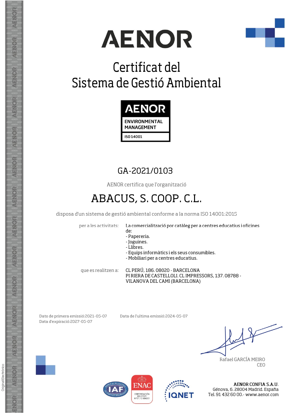 Aenor certificat de qualitat 