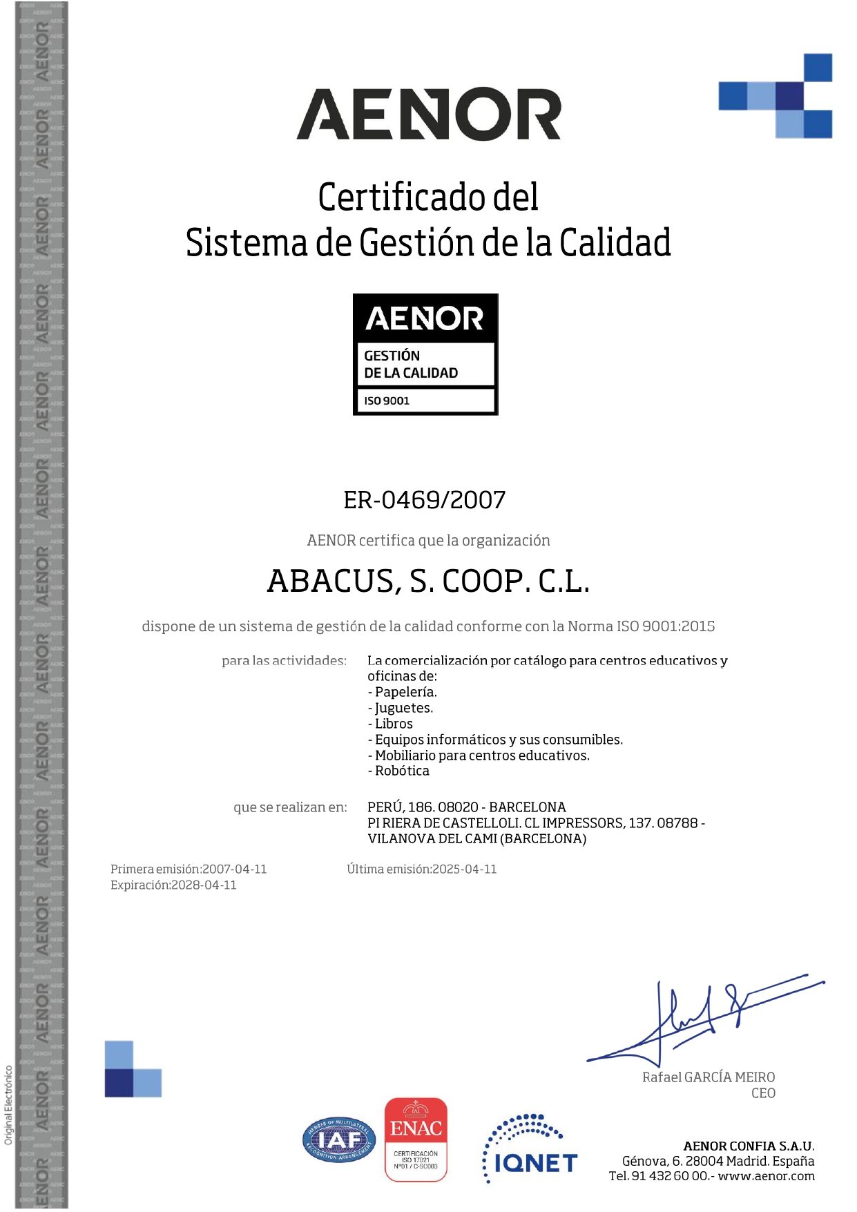 Aenor certificat qualitat 
