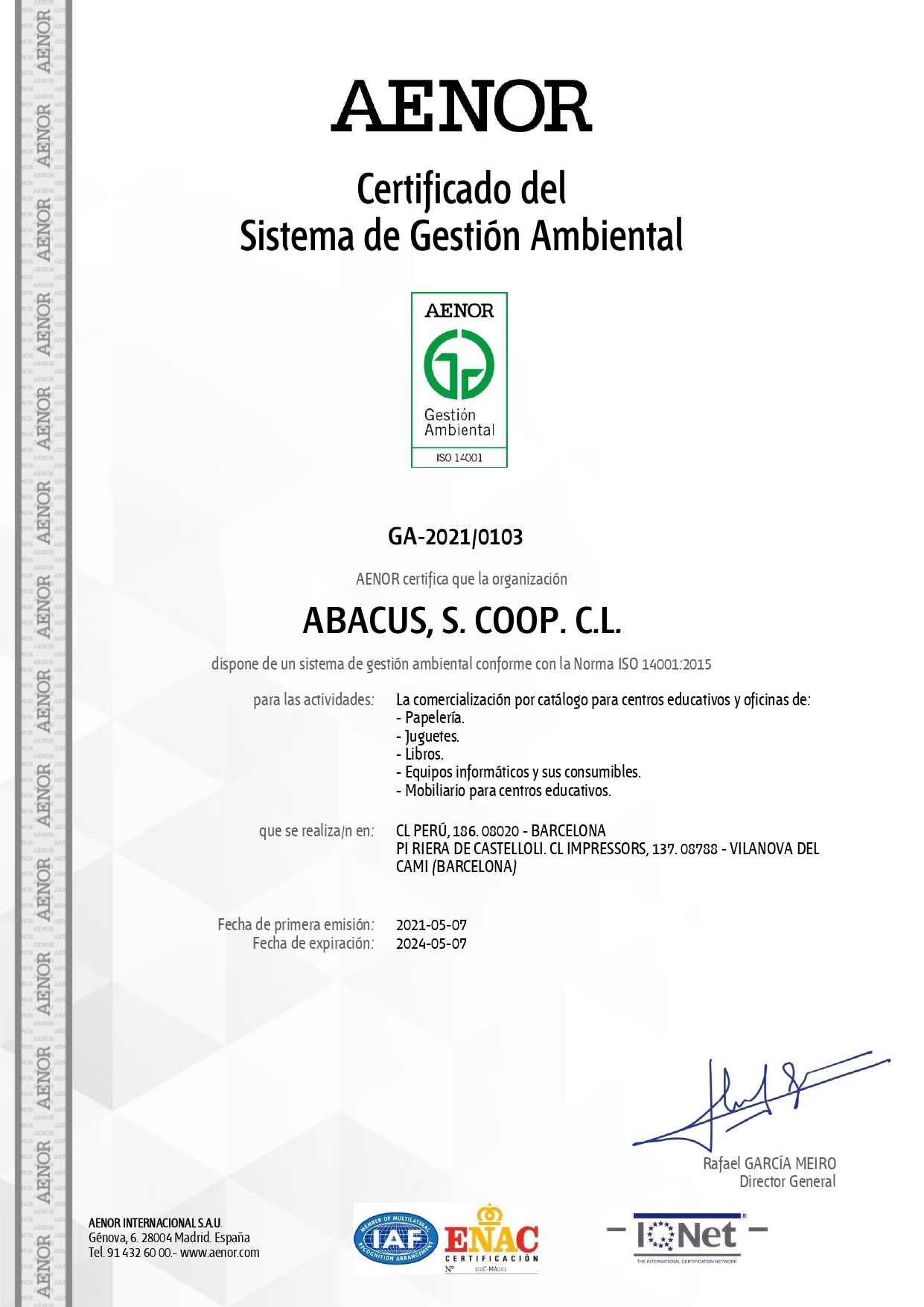 Aenor certificat de qualitat