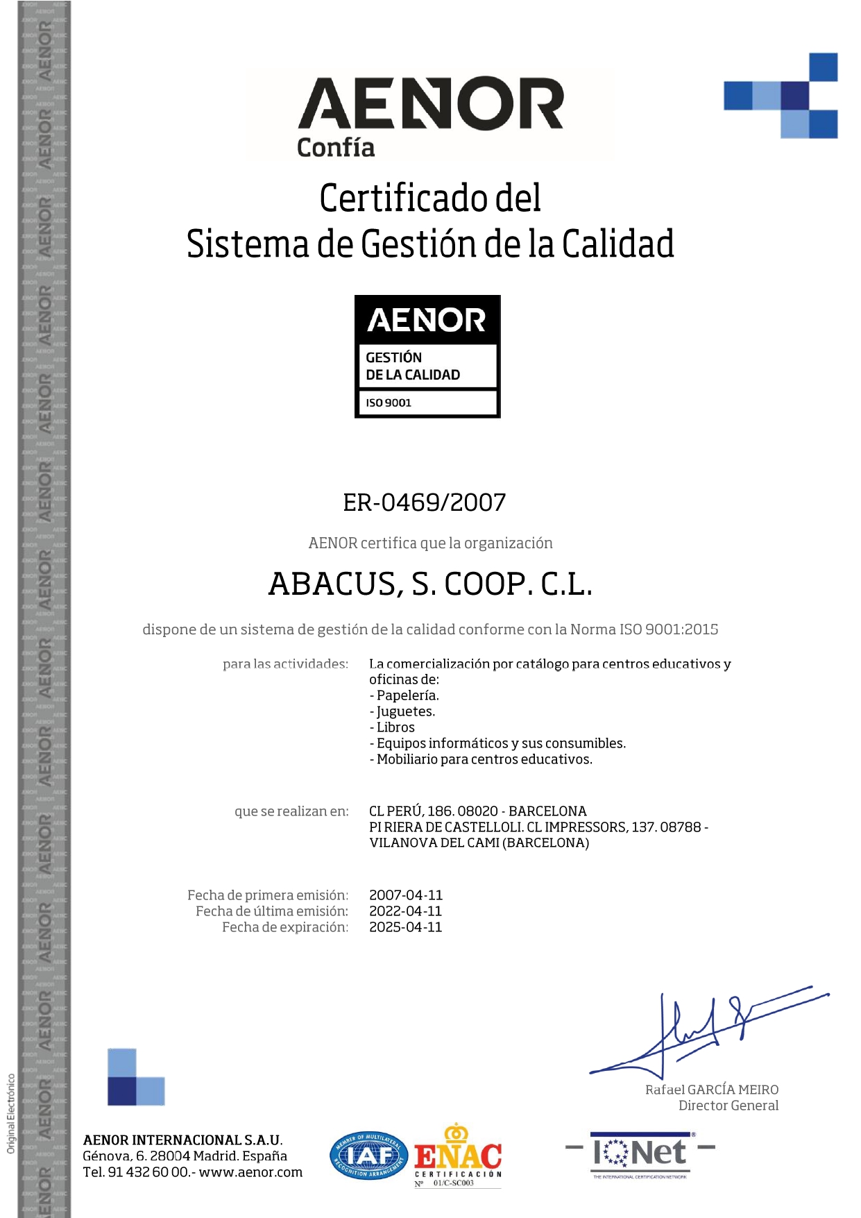 Aenor certificat qualitat 