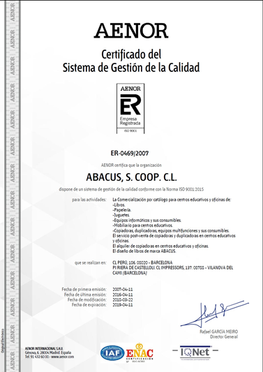 Certificat AENOR Certificat AENOR