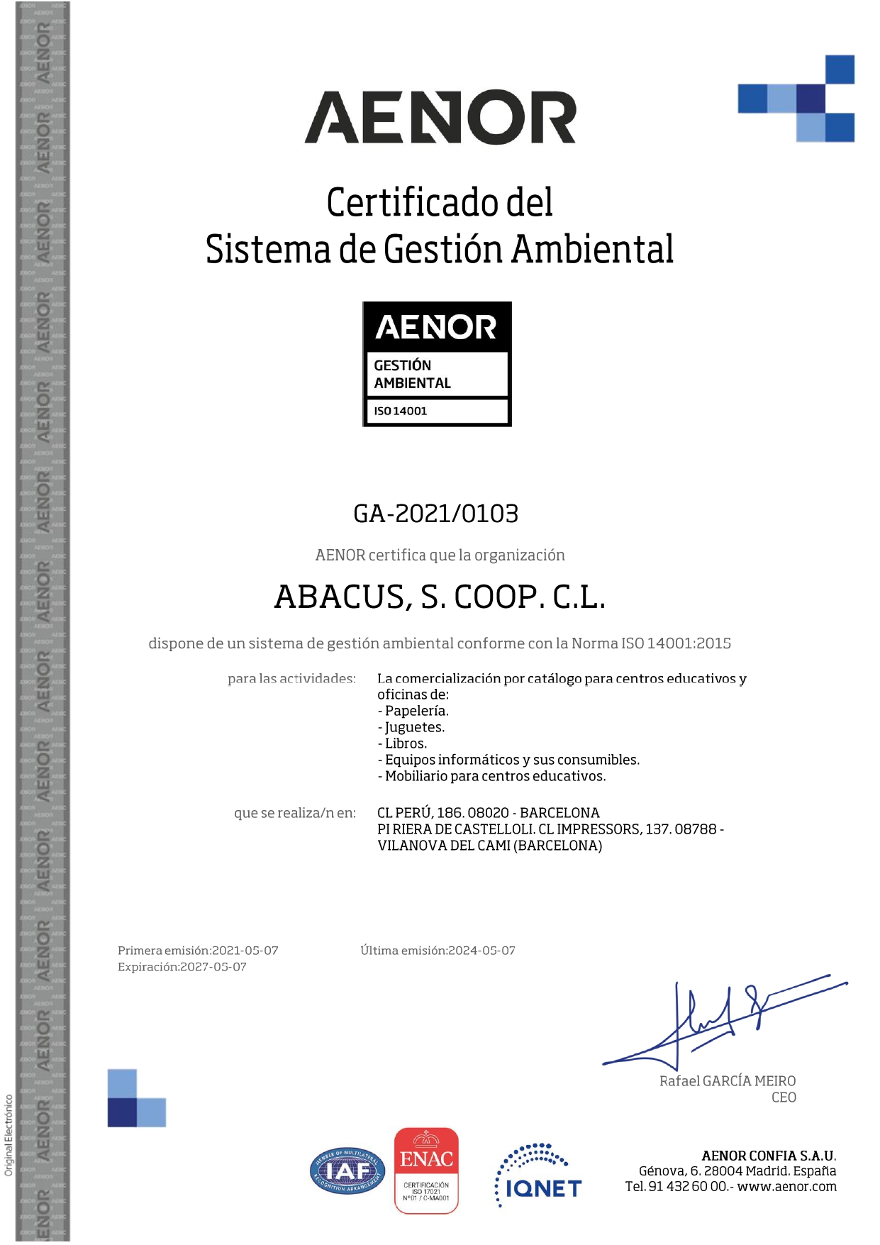 Aenor certificat de qualitat