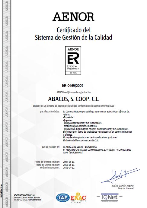Certificat AENOR Certificat AENOR