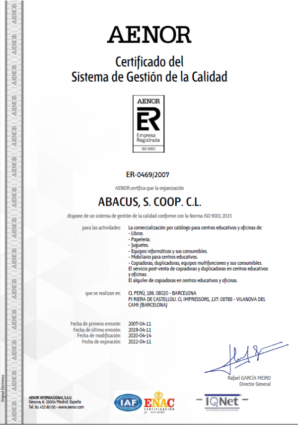Certificat AENOR Certificat AENOR