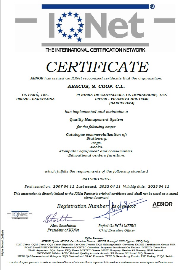 Certificado Calidad AENOR