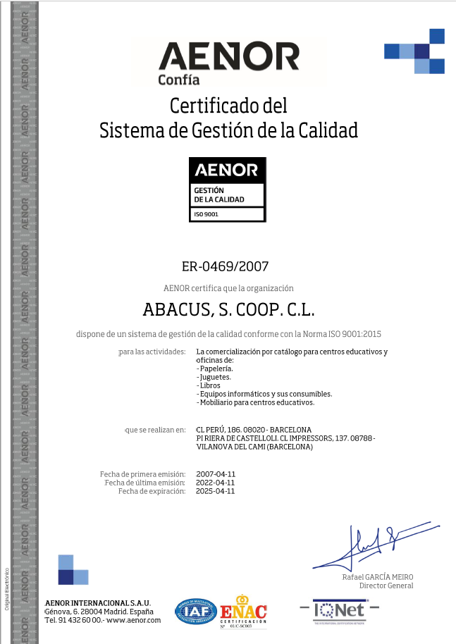 Certificado Calidad AENOR