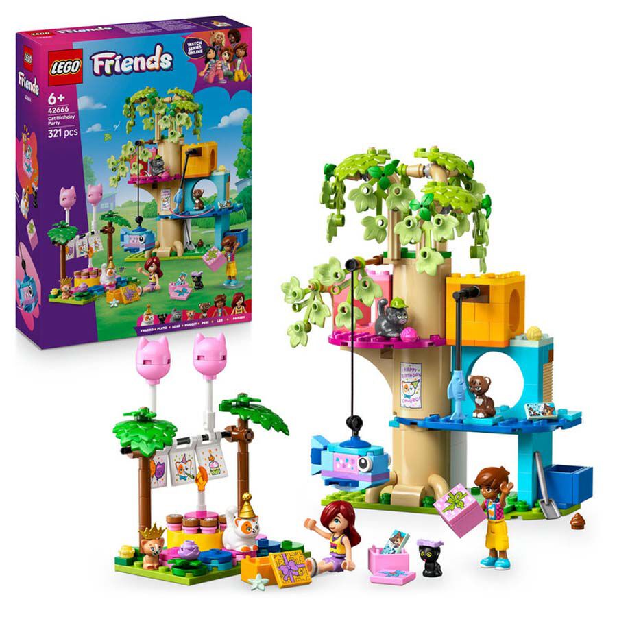 lego friends fiesta de cumpleanos y casa del arbol felina 42666