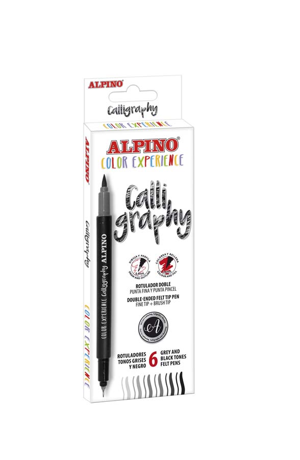 Set de dibujo alpino iniciacion al lettering 12 rotuladores punta fina y  punta pincel colores surtidos