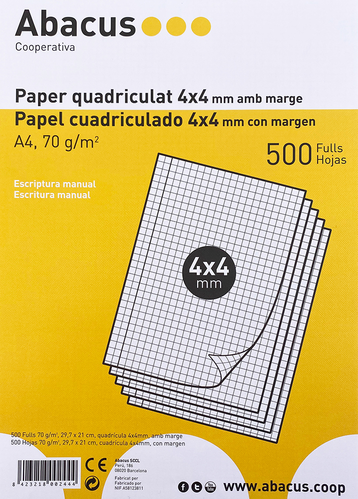 Papel A4 cuadricula 4x4. 500 hojas - Abacus Online