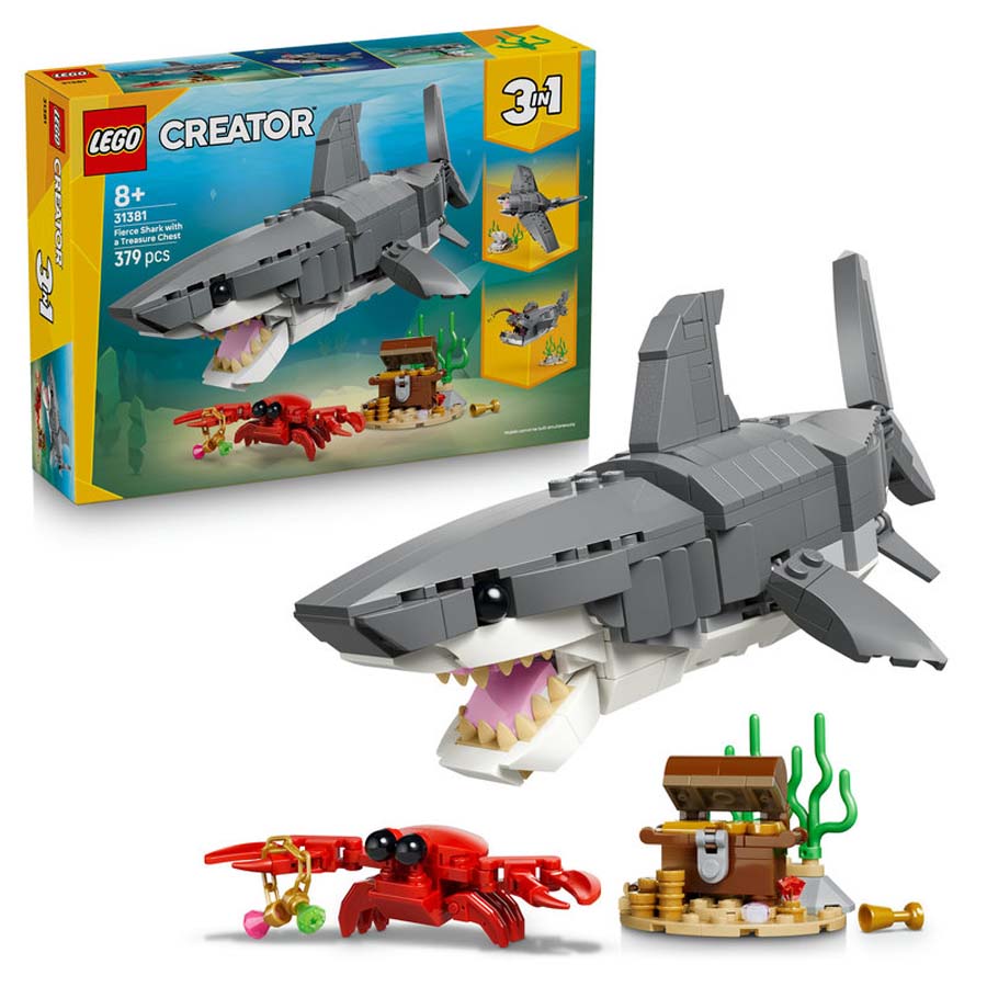 lego lego creator feroz tiburon con cofre del tesoro 31381