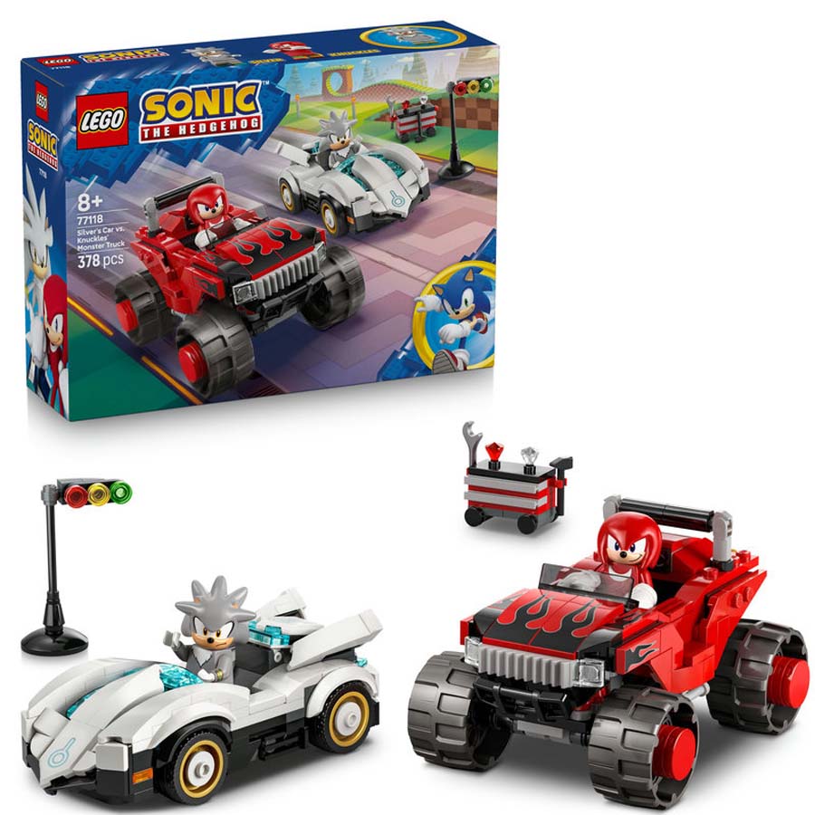 lego sonic the hedgehogr coche de silver vs monster truck de knuckles 77118