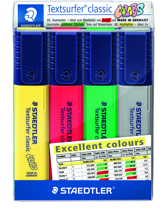 Staedtler Textsurfer Classic 364 Pack de 4 Marcadores Fluorescentes -  Secado Rapido - Trazo 1 - 5mm Aprox - Colores Surtidos - Nucleo Digital