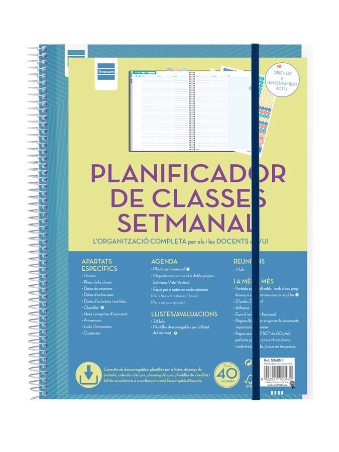Planificador de clases semanal para el docente 230x310 mm semana vista vertical Finocam catalán