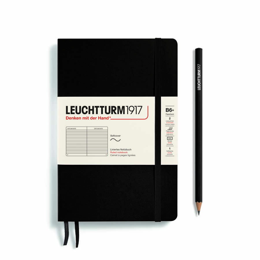 Libreta Leuchtturm B6 tapa blanda raya black