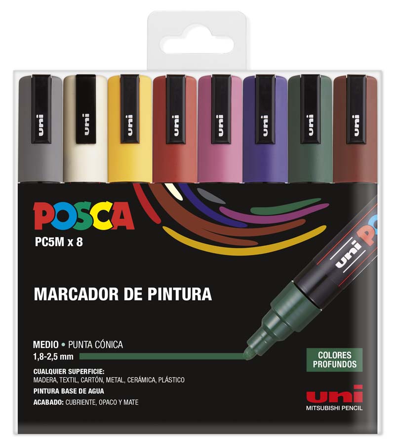 Pack 4 rotuladores POSCA 5M - Oro, plata, blanco y negro - Three