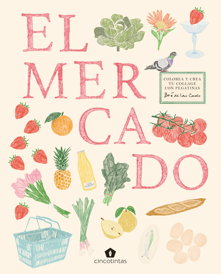 el mercado colorea y crea tu collage con pegatinas